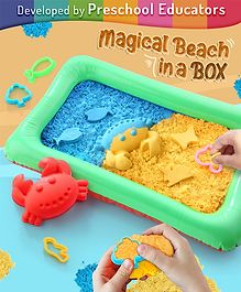 Firstcry Intelliskills Premium 3-In-1 Magic Kinetic Sand with Big Crab Mold & 7 Shape Molds Art & Craft Activity Kit | Creative Activity & Learning Toy for Toddlers & Kids | 500g Sand, 1 Big Crab Mould, 7 Shape Molds & 1 Inflatable Tray|3+ Yrs