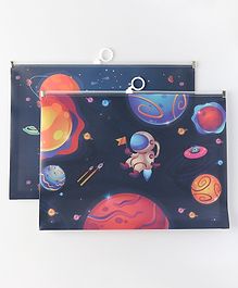 Zoe Space Theme A4 Size Zipper Folder Pack of 2 - Dark Blue