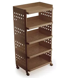 Selvel 5 Tier Multi-Purpose Storage Organizer Rack for Home, Office with Wheels Plastic Plastic Kitchen Trolley Brown