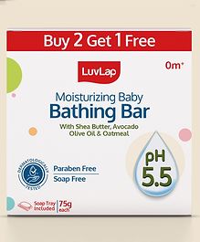 Luv Lap Moisturizing Baby Bathing Bar, Baby Soap with P H 5.5, with Soap Tray Pack of 3- 75 g Each