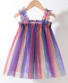 Kookie Kids Sleeveless Frock with Frill Design- Multicolor
