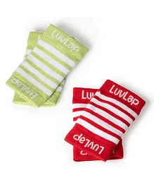 LuvLap Baby Elbow Guards for Crawling Babies, White Red & White Neon, 2 Pairs, Anti Slip Elbow pad for Toddler / Infant Upto 2 Years Age - Soft Fabric & Comfortable, Anti slip & Anti Skid
