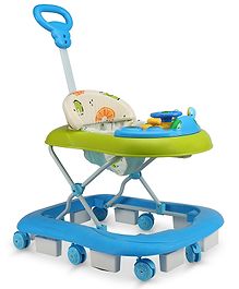 LuvLap Sunshine Baby Walker with Parental Push Handle, Anti Fall, anti Skid mechanism, Height Adjustable with Light, rattle &amp; Music Toys, Cushioned Walker for baby 6-18months (Blue)