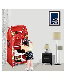 NHR Multipurpose Foldable Baby Wardrobe | Space Saving Printed Almirah with 4 Shelves | Red