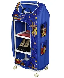 NHR Multipurpose Foldable Baby Wardrobe | Space Saving Printed Almirah with 4 Shelves | Blue