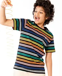 UCB Cotton Knit Half Sleeves Striped T-Shirt - Black