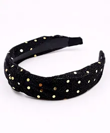 Aabacus Polka Dot Foil Printed Knotted Hair Band - Black