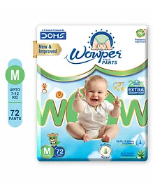 Wowper Fresh Baby Diaper Pants By DOMS |
                        Wetness Indicator | Upto 12 Hrs Absorption |
                        7-12 Kg | M&nbsp;&nbsp;(72 Pieces)