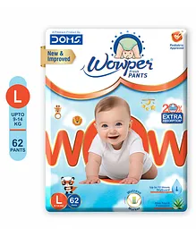 Wowper Fresh Baby Diaper Pants By DOMS|
                        Wetness Indicator | Upto 12 Hrs Absorption |
                        9-14 Kg | L&nbsp;&nbsp;(62 Pieces)