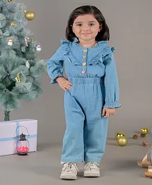 Budding Bees Full Sleeves Frill Detailed Assorted Button Detailed Jumpsuit - Blue