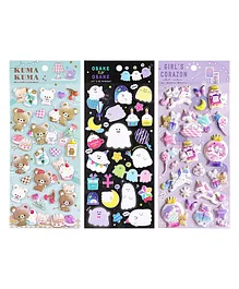 WISHKEY 3D Puffy Sticker Sheet Set of 3, DIY Adorable Stickers for Diary, Laptop, Notebook, Phone Cover, Scrapbook, Stationery Item for Kids, Multicolor, 3+Years (Pack of 3 Sheets)