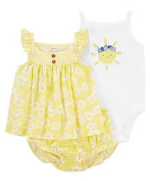 Carter's Cotton Blend Sleeveless Floral Printed Onesies with Bloomer - Yellow & White