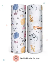 ZOE 100% Cotton Muslin Multipurpose Swaddle
                        Wrap Pack of 2 Hot Air Balloon Print-
                        Multicolour