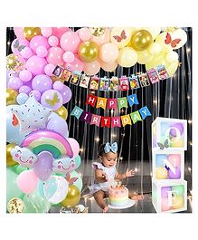 Puchku Premium Happy Birthday Combo KIT  Rainbow Foil balloon Set for first 1st birthday Theme girl kids Pack of 85  Multicolor