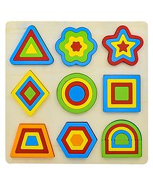 WISHKEY Wooden Shapes Puzzle Learning Toy, Montessori Brain Teaser Puzzle Board with 9 Geometric Shapes, Interactive Game Educational Toys for Kids, Multicolour, 3+ Years (Pack of 1)