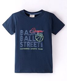 Lazy Bones Sinker Half Sleeves T-Shirt Basketball Print - Blue