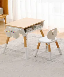 R for Rabbit Little Genius Woodland Kids Study Table Set With Chair -White and Brown
