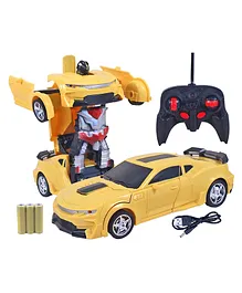 Toyshine Scale Robot to Car Deformation Musical Toy One Button Transformation 360° Rotation Battery Operated Robot with Realistic Sound - Yellow