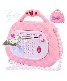 Toyshine Messenger Bag Style Piggy Bank ATM for Kids with Password Operation Money Saving Box Birthday Gift for Boys Girls Pink