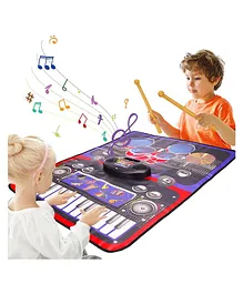 YAMAMA Musical 2 In 1 Piano And Drum Music Jam Play Mat Toy With 8 Instruments Sounds 24 Key Buttons 10 Built-in Melodies 5 Drum Kit Instruments 4 Built-in Drum Kit Melodies Record And Playback System For Kids  Color And Design May Vary