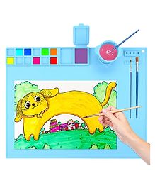 KolorFish Silicone Art Mat with Cup, Painting Mat for Crafts, Artist Mat with Brush Holders for Kids Gift, Clay, DIY Creations and Play Doh (Blue)