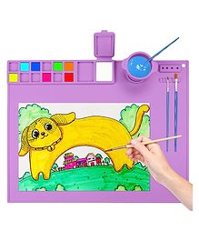 KolorFish Silicone Art Mat with Cup, Painting Mat for Crafts, Artist Mat with Brush Holders for Kids Gift, Clay, DIY Creations and Play Doh (Purple)