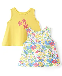 Doodle Poodle 100% Cotton Knit Sleeveless Top With Floral Print Pack of 2- Yellow & White
