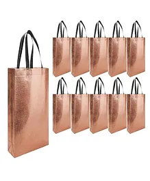 Evafly Gift Bags Medium Pack Of 10 Reusable Non-Woven Shiny Metallic Laminated Tote Bag Copper