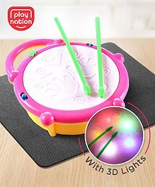 Play Nation Premium Pink & Yellow Musical Battery Operated Flash Drum for Kids| Flash Lights and Musical Sound Instrument Learning & Educational Toy for 3 Years+ Kids| Improves Hand Eye Co-ordination| Gifting Toy| BIS Certified