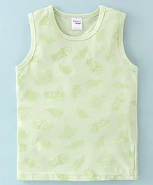 Taeko Single Jersey Knit Sleeveless T-Shirt Leaf Print- Green