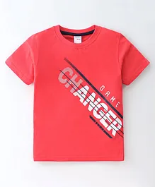Taeko Single Jersey Knit T-Shirt Half Sleeves Text Print- Red