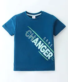 Taeko Single Jersey Knit T-Shirt Half Sleeves Text Print- Blue