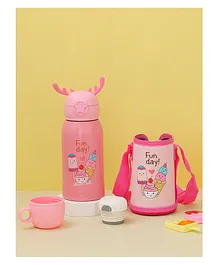 Yellow Bee Stainless Steel Ice-cream Flask with Bottle Cover and Shoulder Strap Pink - 500 ml