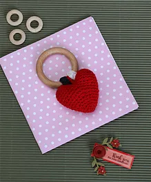 Love Crochet Art Wooden Heart Teether - Red