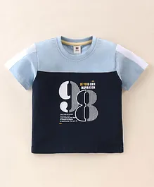 ToffyHouse Cotton Half Sleeves T-Shirt Text Print - Blue