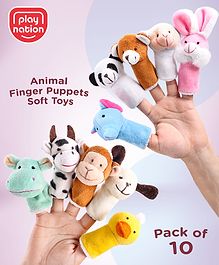 Play Nation  Animal Finger Puppets Soft Toys Pack of 10  - Multicolor