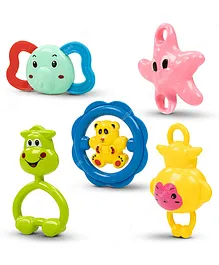 Fantasy India Musical Sound Rattle Teether for New Born Infant Babies With Smooth Edges Pack Of 5 (Color And Print May Vary)