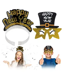 Fiddlerz Happy New Year 1Pcs Crown 2024 New Year 1pcs Goggle Creative Photo booth Props for New Years Eve Party Favors(2Pcs)