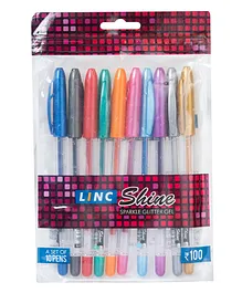 Linc Shine Glitter Assorted Colours Gel Pen - Multicolor Ink 10 Pcs