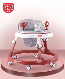 Play Nation Multifunctional 360° Baby Walker with 2 Level Height Adjustment & Musical Play Tray Cum Feeding Tray -  Red