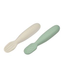 Beaba Set of 2 Silicone Pre-Feeding Spoons Sage Green/Velvet Grey 4+ Month