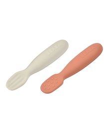 Beaba Set of 2 Silicone Pre-Feeding Spoons Terracotta/Velvet Grey 4+ Month