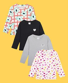 Anthrilo Pack Of 4 Full Sleeves Lips & Flower With Heart Printed Tees - Grey Black & White