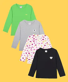 Anthrilo Pack Of 4 Full Sleeves Paris Text & Lips With Heart Foil Printed Tees - Green Black & Grey