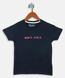 Monte Carlo Cotton Half Sleeves Logo Placement Embellished Tee - Dark Navy