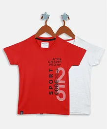 Monte Carlo Pack Of 2 Sports Code  Text Printed Tee - Red & Grey