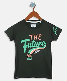 Monte Carlo Half Sleeves The Future Text Printed Tee - Olive Green