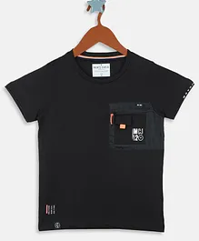 Monte Carlo Cotton Half Sleeves Front Pocket Detailed Tee - Black