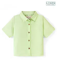 Arias Cotton Linen Half Sleeves Boxy & Cropped Fit with Back Cutouts Shirt Top - Lime Green