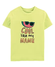 Zeezeezoo Half Sleeves Mama & Baby Theme Cool Like My Mamu Printed Tee - Neon Green